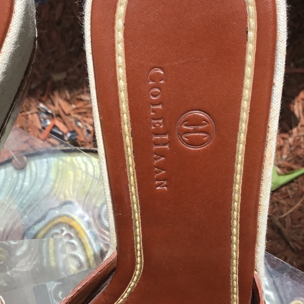 Cole Haan Kina Wedges Natural Linen/Brown leather Sandals - Picture 8 of 15